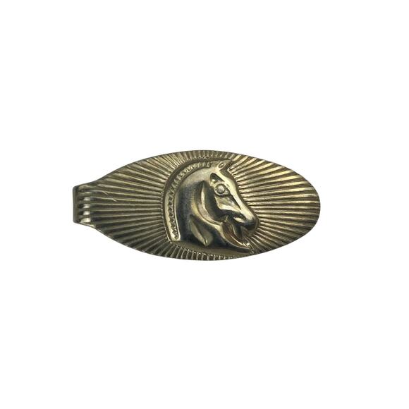 Vintage Tie Clip with Horse Head On Oval Base Gold Tone Unbranded 1950s - Picture 1 of 2